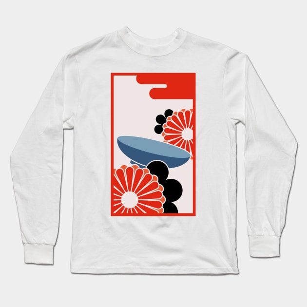 Chrysanthemum and Sake Cup Long Sleeve T-Shirt by Nishinegi